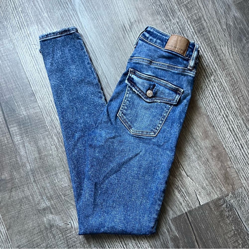 American Eagle Outfitters Super High-Rise Skinny Jeans Medium Blue Womens 0